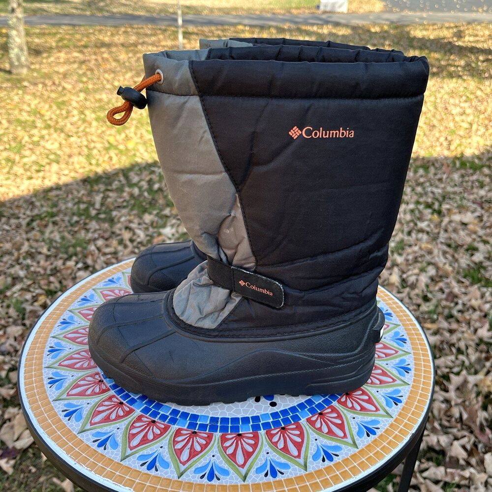 Columbia Snow Boots Youth Unisex Size 5 Removable Liners Black Gray Tie Top
